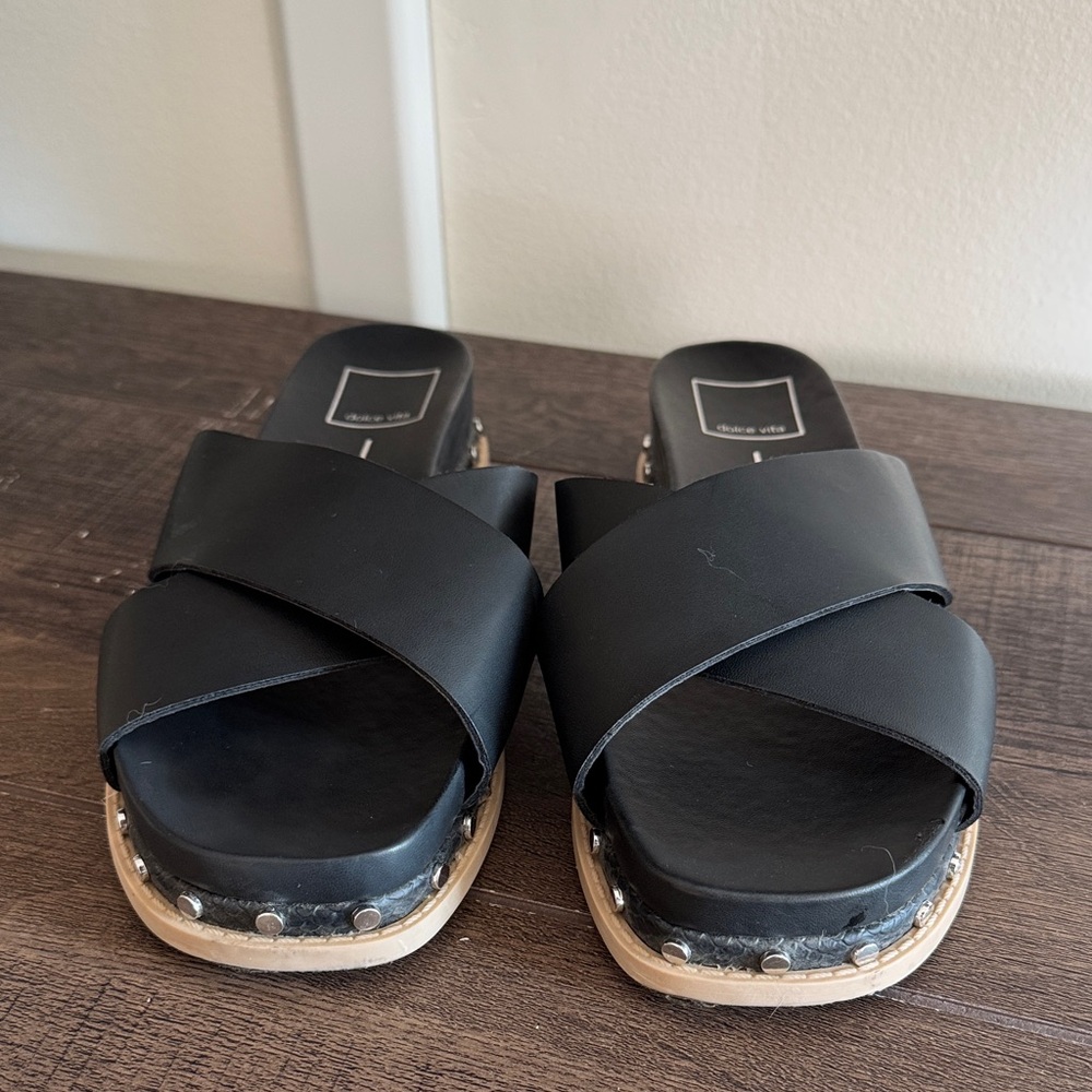 Dolce Vita Black Leather Mules with Studded Sole